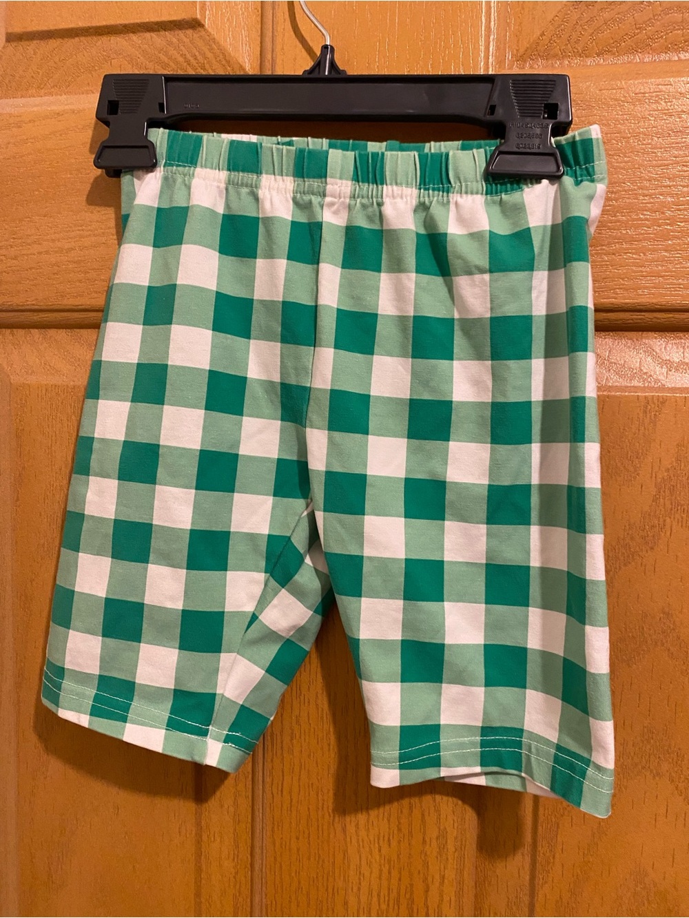 Hanna Andersson Green and White Gingham Stretch Kids Shorts size 6/7